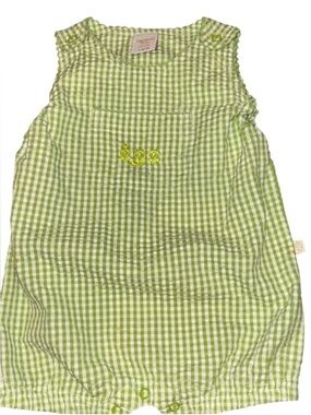 Vintage 6/9M OshKosh B'gosh Green Gingham Baby Romper